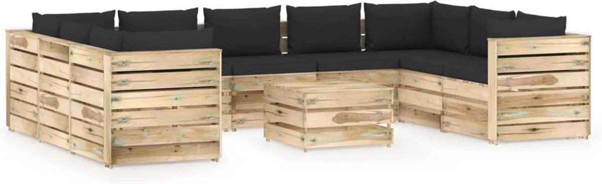 Vidaxl 10-delige Loungeset Met Kussens Geïmpregneerd Hout - Zwart