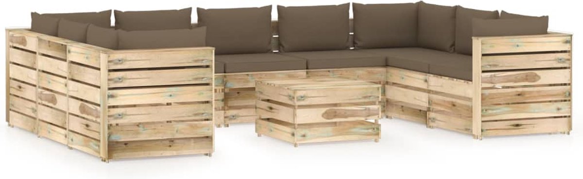 Vidaxl 10-delige Loungeset Met Kussens Geïmpregneerd Hout - Bruin