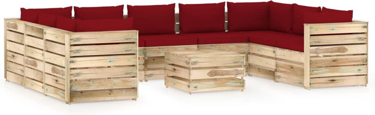 Vidaxl 10-delige Loungeset Met Kussens Geïmpregneerd Hout - Rood