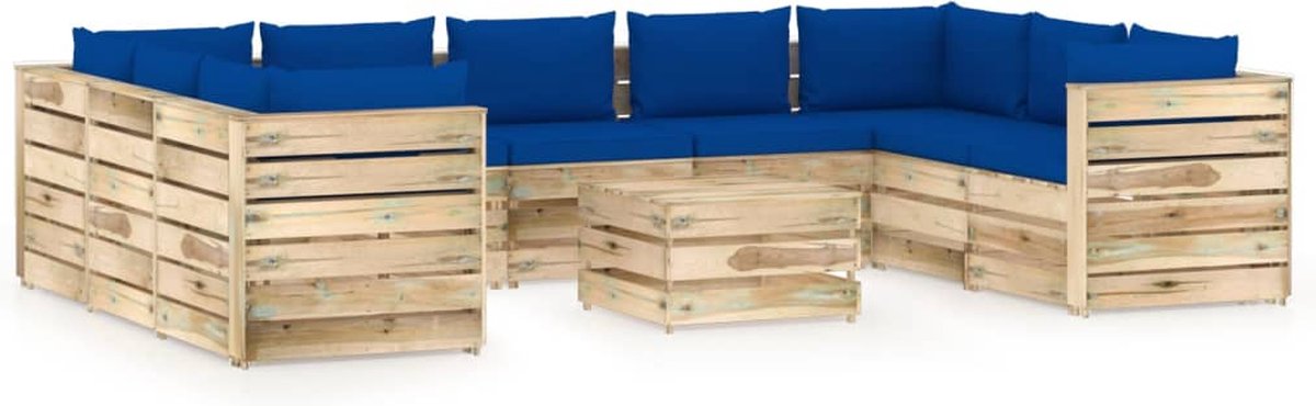 Vidaxl 10-delige Loungeset Met Kussens Geïmpregneerd Hout - Blauw