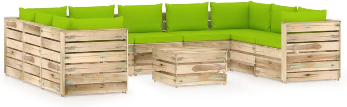 Vidaxl 10-delige Loungeset Met Kussens Geïmpregneerd Hout - Groen