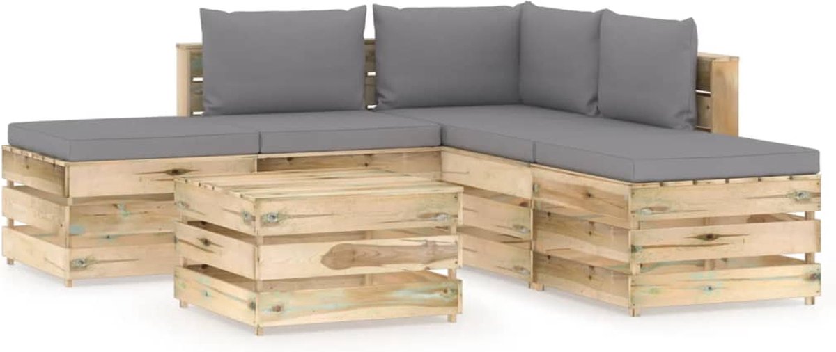 Vidaxl 6-delige Loungeset Met Kussens Geïmpregneerd Hout - Grijs