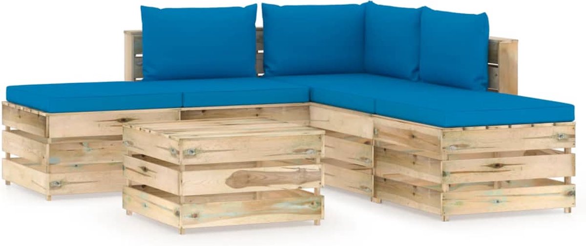 Vidaxl 6-delige Loungeset Met Kussens Geïmpregneerd Hout - Blauw