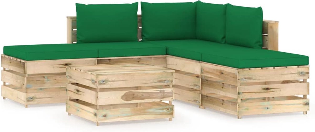 Vidaxl 6-delige Loungeset Met Kussens Geïmpregneerd Hout - Groen