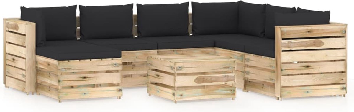 Vidaxl 8-delige Loungeset Met Kussens Geïmpregneerd Hout - Zwart