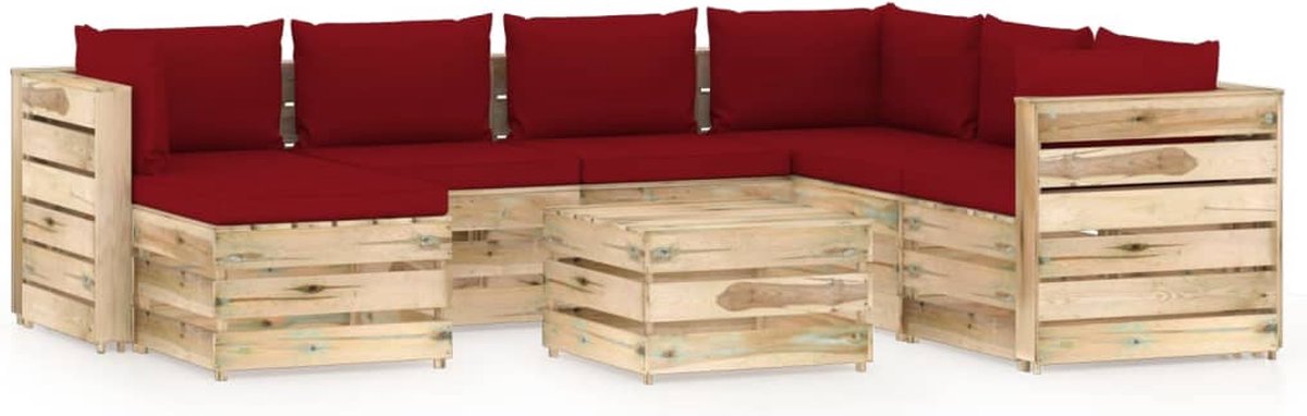 Vidaxl 8-delige Loungeset Met Kussens Geïmpregneerd Hout - Rood