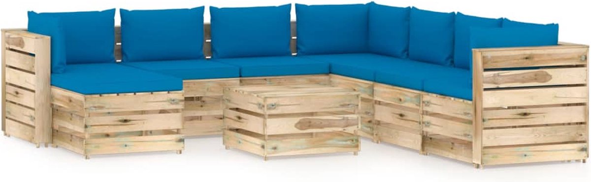 Vidaxl 9-delige Loungeset Met Kussens Geïmpregneerd Hout - Blauw