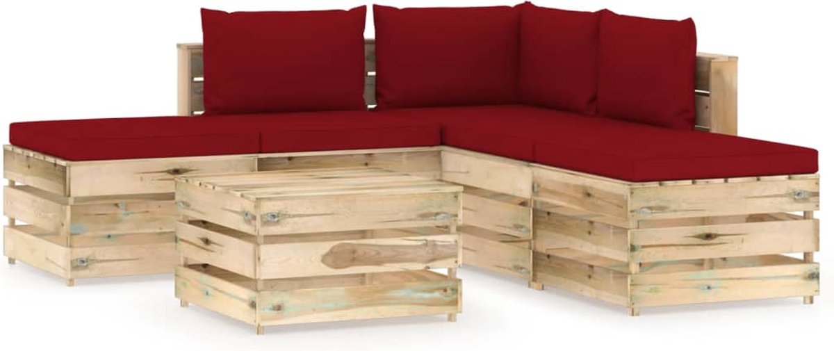 Vidaxl 6-delige Loungeset Met Kussens Geïmpregneerd Hout - Rood