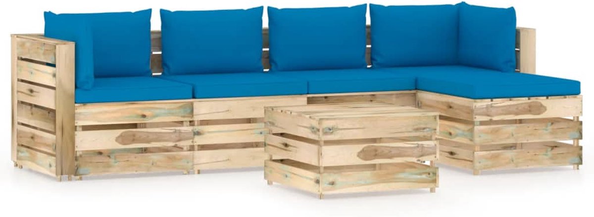 Vidaxl 6-delige Loungeset Met Kussens Geïmpregneerd Hout - Blauw