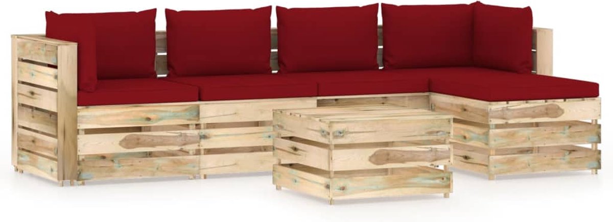 Vidaxl 6-delige Loungeset Met Kussens Geïmpregneerd Hout - Rood