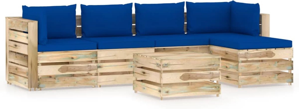 Vidaxl 6-delige Loungeset Met Kussens Geïmpregneerd Hout - Blauw