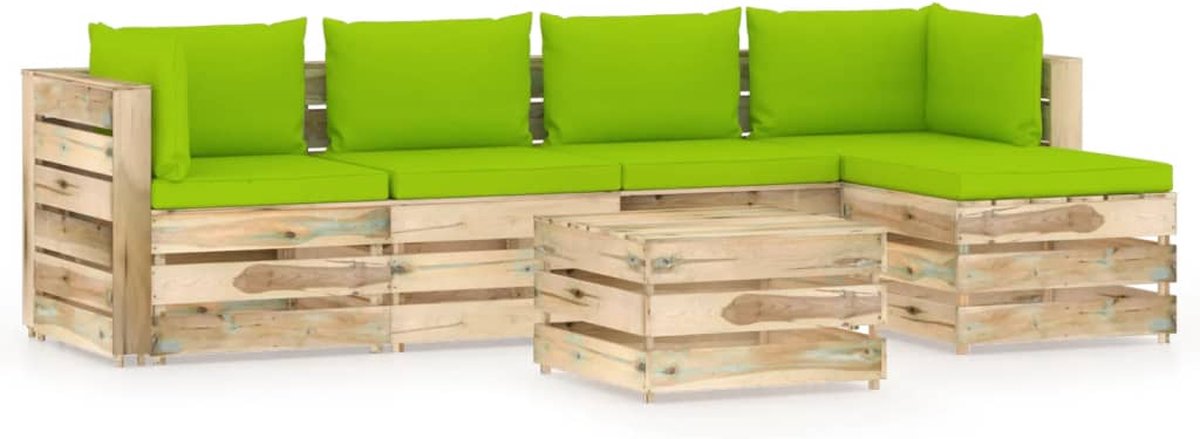 Vidaxl 6-delige Loungeset Met Kussens Geïmpregneerd Hout - Groen