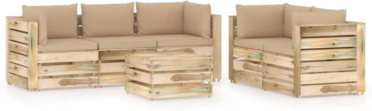 Vidaxl 6-delige Loungeset Met Kussens Geïmpregneerd Hout - Beige