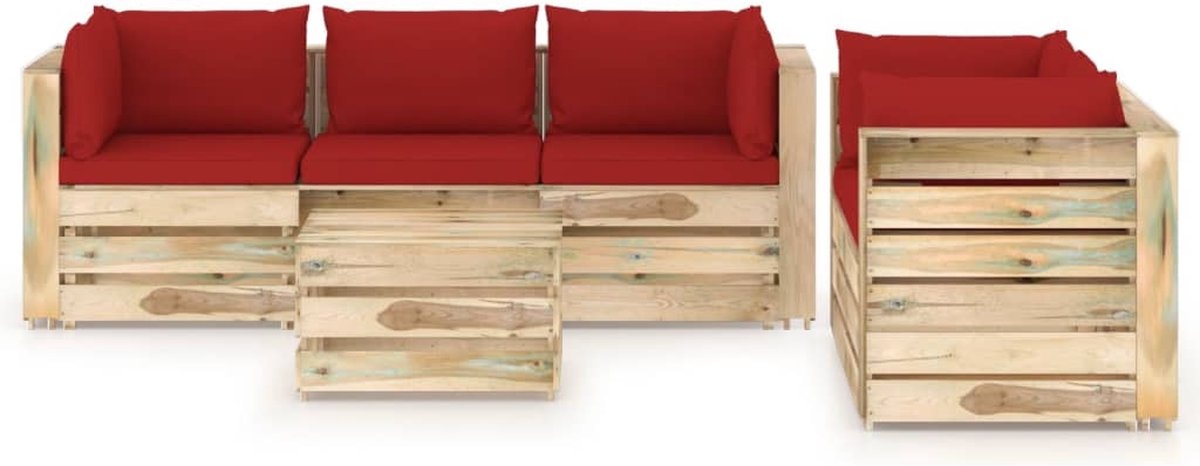 Vidaxl 6-delige Loungeset Met Kussens Geïmpregneerd Hout - Rood