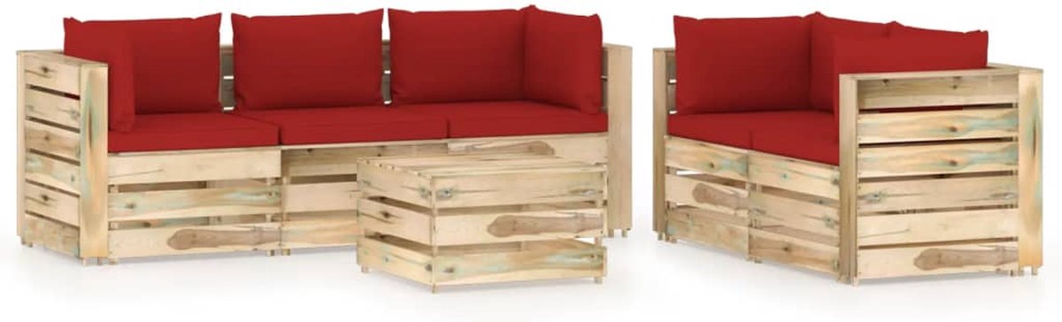 Vidaxl 6-delige Loungeset Met Kussens Geïmpregneerd Hout - Rood