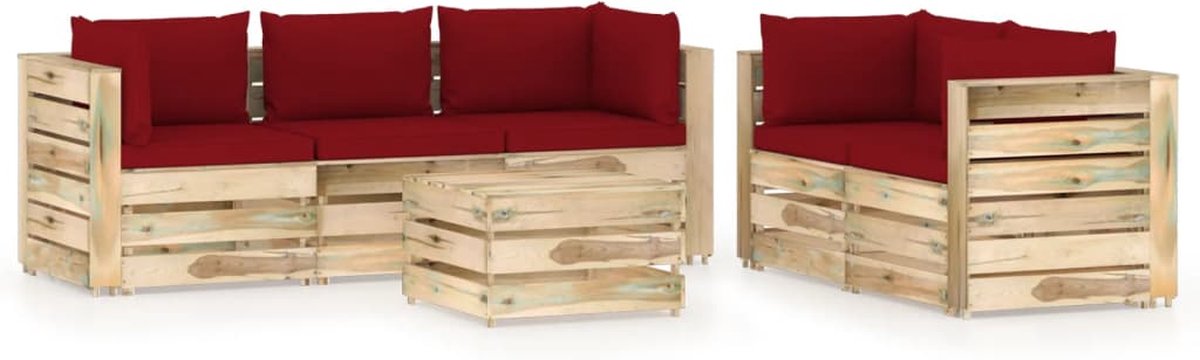 Vidaxl 6-delige Loungeset Met Kussens Geïmpregneerd Hout - Rood