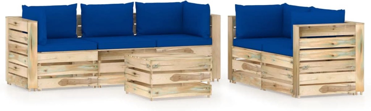 Vidaxl 6-delige Loungeset Met Kussens Geïmpregneerd Hout - Blauw