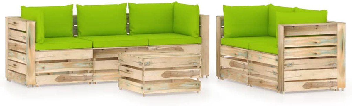 Vidaxl 6-delige Loungeset Met Kussens Geïmpregneerd Hout - Groen