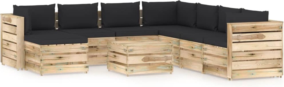 Vidaxl 9-delige Loungeset Met Kussens Geïmpregneerd Hout - Zwart