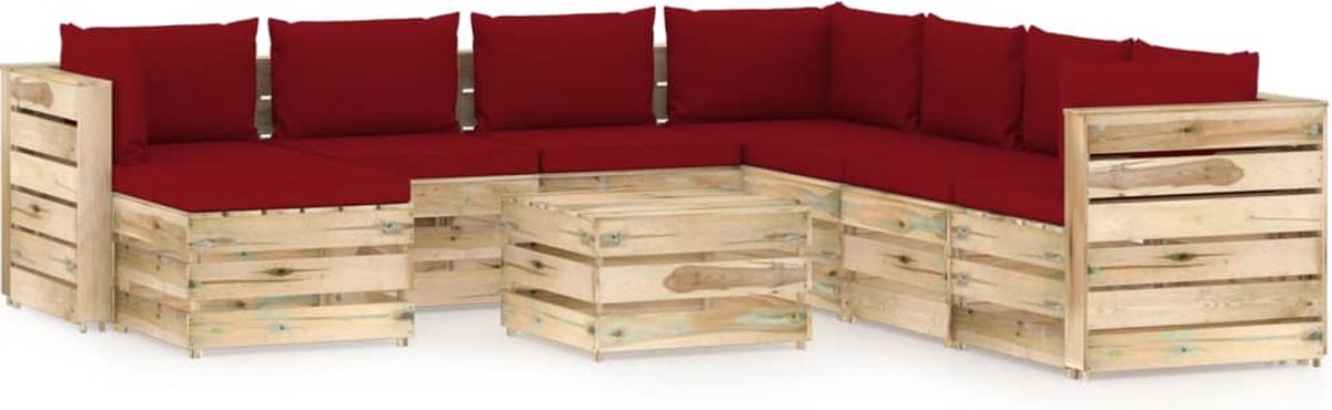 Vidaxl 9-delige Loungeset Met Kussens Geïmpregneerd Hout - Rood