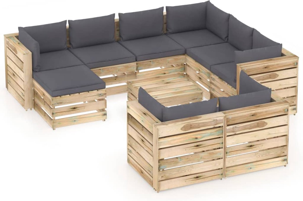 Vidaxl 10-delige Loungeset Met Kussens Geïmpregneerd Hout - Groen