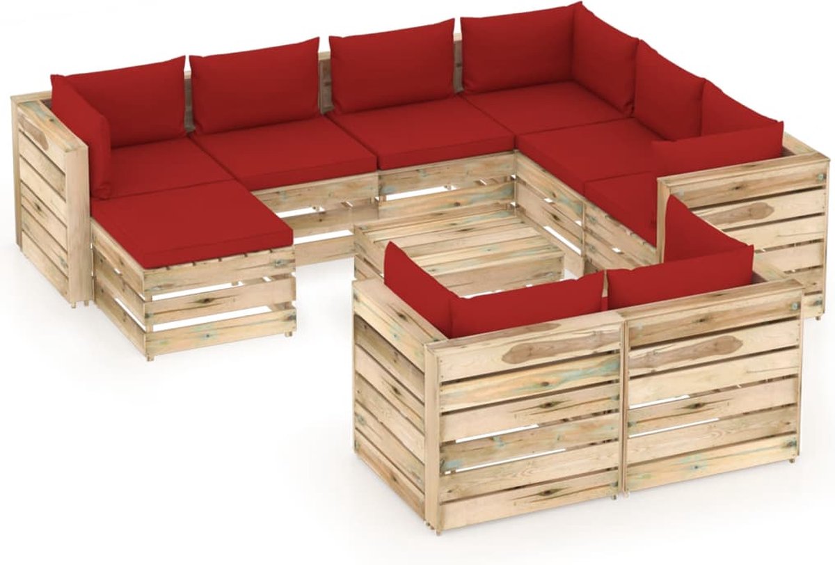 Vidaxl 10-delige Loungeset Met Kussens Geïmpregneerd Hout - Rood