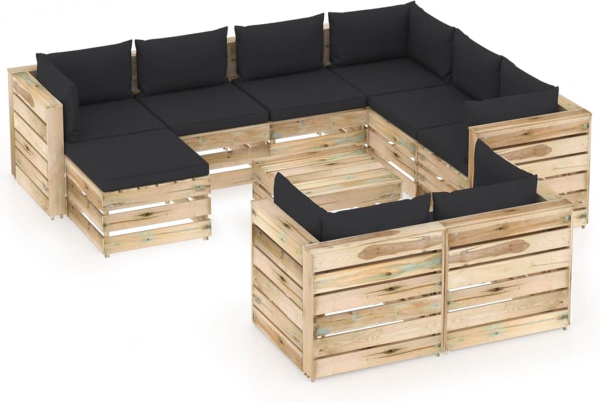 Vidaxl 10-delige Loungeset Met Kussens Geïmpregneerd Hout - Zwart