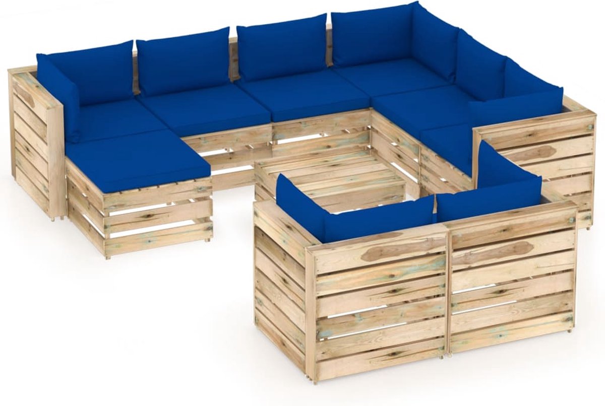 Vidaxl 10-delige Loungeset Met Kussens Geïmpregneerd Hout - Blauw