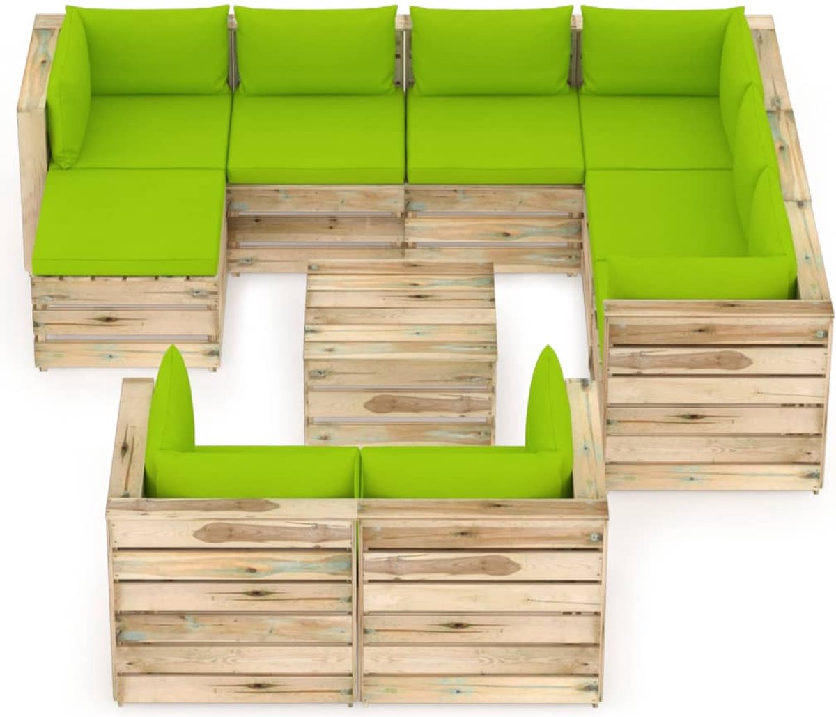 Vidaxl 10-delige Loungeset Met Kussens Geïmpregneerd Hout - Groen