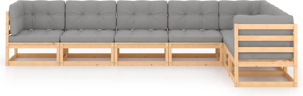 Vidaxl 7-delige Loungeset Met Kussens Massief Grenenhout - Grijs