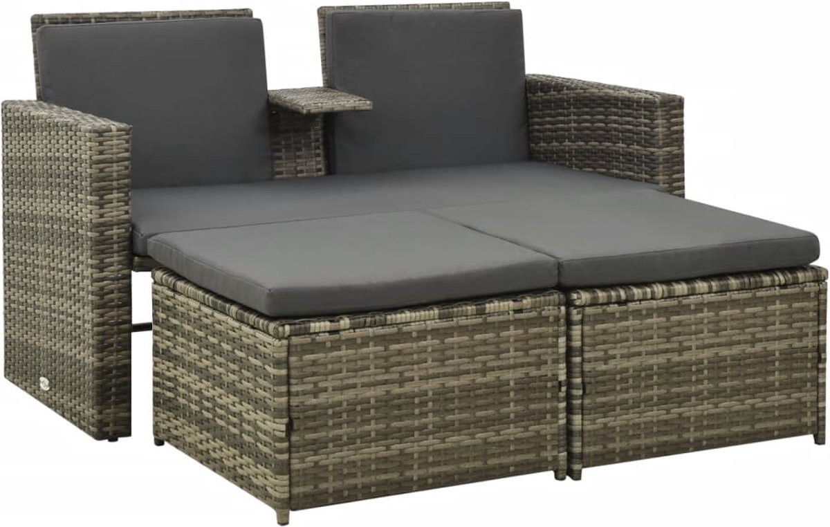 Vidaxl 3-delige Loungeset Met Kussens Poly Rattan - Grijs