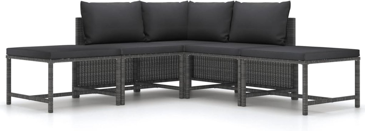 Vidaxl 5-delige Loungeset Met Kussens Poly Rattan - Grijs