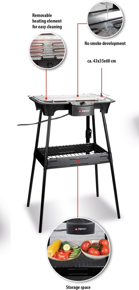 Alpina Bbq - Elektrisch - 2-in-1 - Binnen En Buiten - 2000w - Zwart