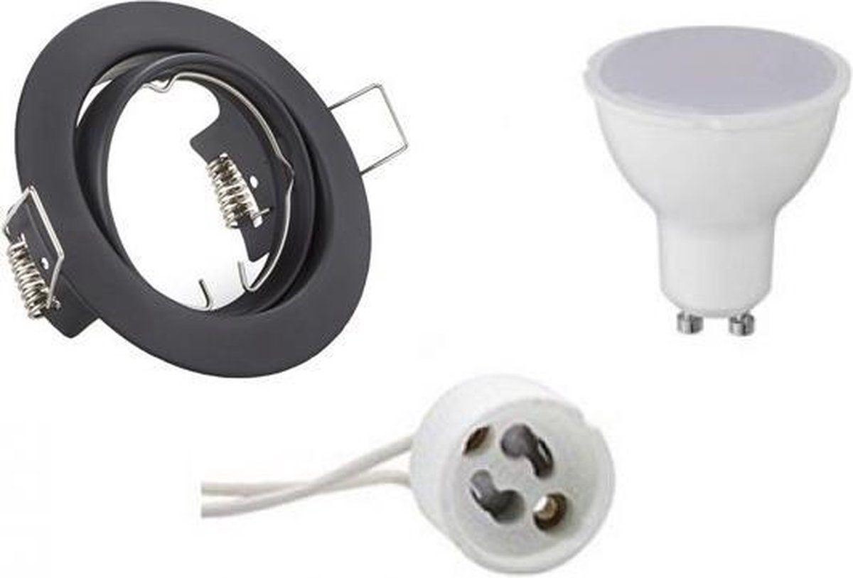 BES LED Led Spot Set - Aigi - Trion - Gu10 Fitting - Inbouw Rond - Mat - 8w - Warm Wit 3000k - Kantelbaar Ø83mm - Zwart