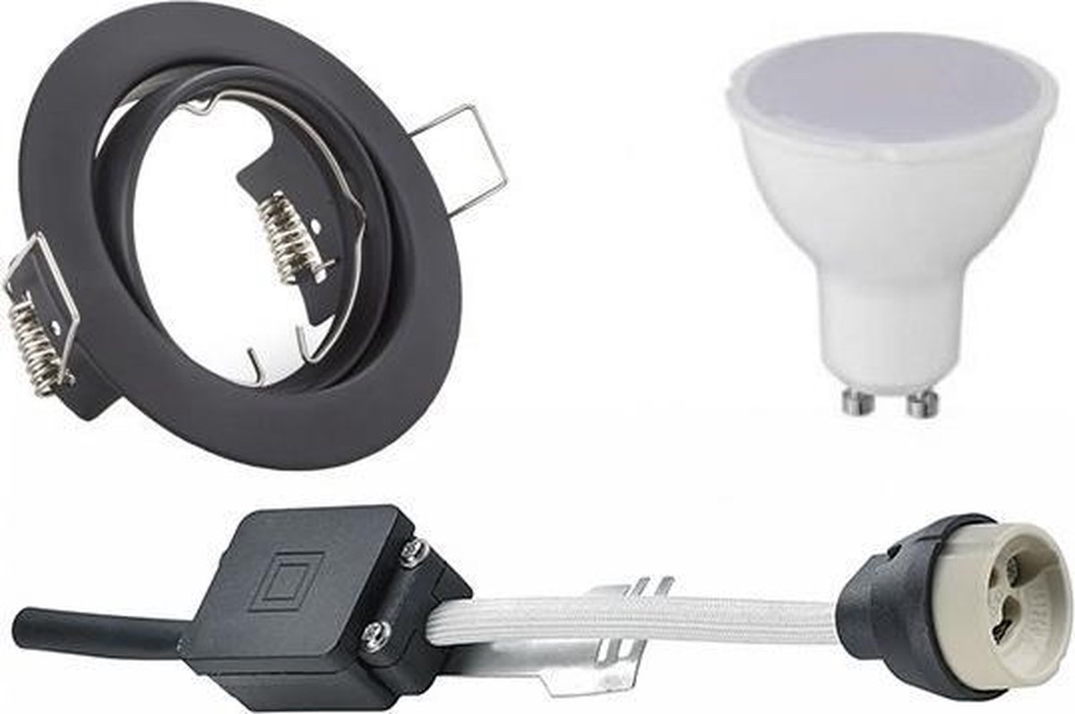 BES LED Led Spot Set - Aigi - Trion - Gu10 Fitting - Inbouw Rond - Mat - 8w - Helder/koud Wit 6400k - Kantelbaar Ø83mm - Zwart