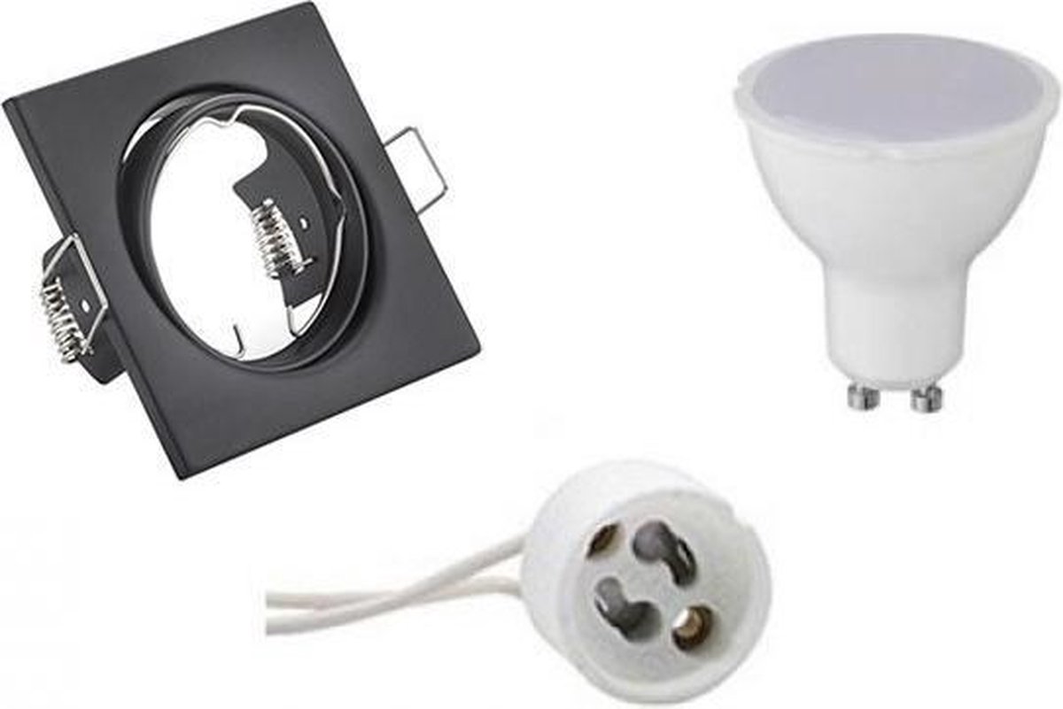 BES LED Led Spot Set - Aigi - Trion - Gu10 Fitting - Inbouw Vierkant - Mat - 8w - Warm Wit 3000k - Kantelbaar 80mm - Zwart