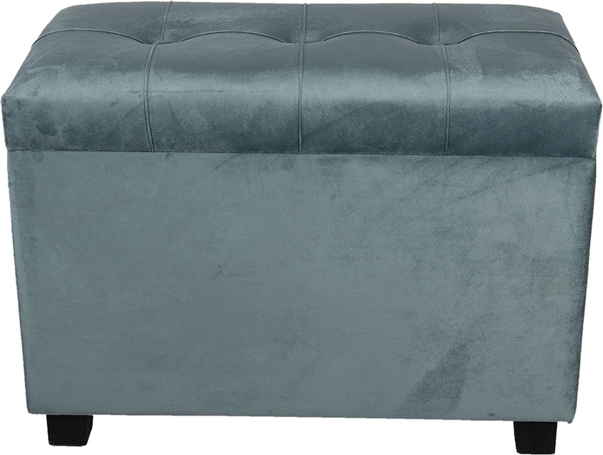 Clayre & Eef Hocker/opbergkist 60*36*43 Cm Turquoise Hout / Textiel Rechthoekig 64061lt - Groen