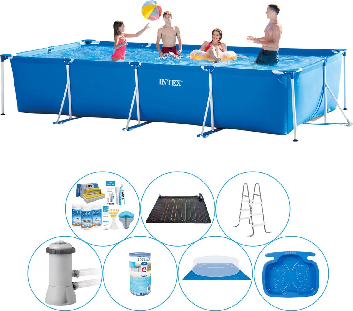 Intex Zwembad Bundel - 8-delig - Frame Pool Rechthoekig 450x220x84 Cm - Blauw