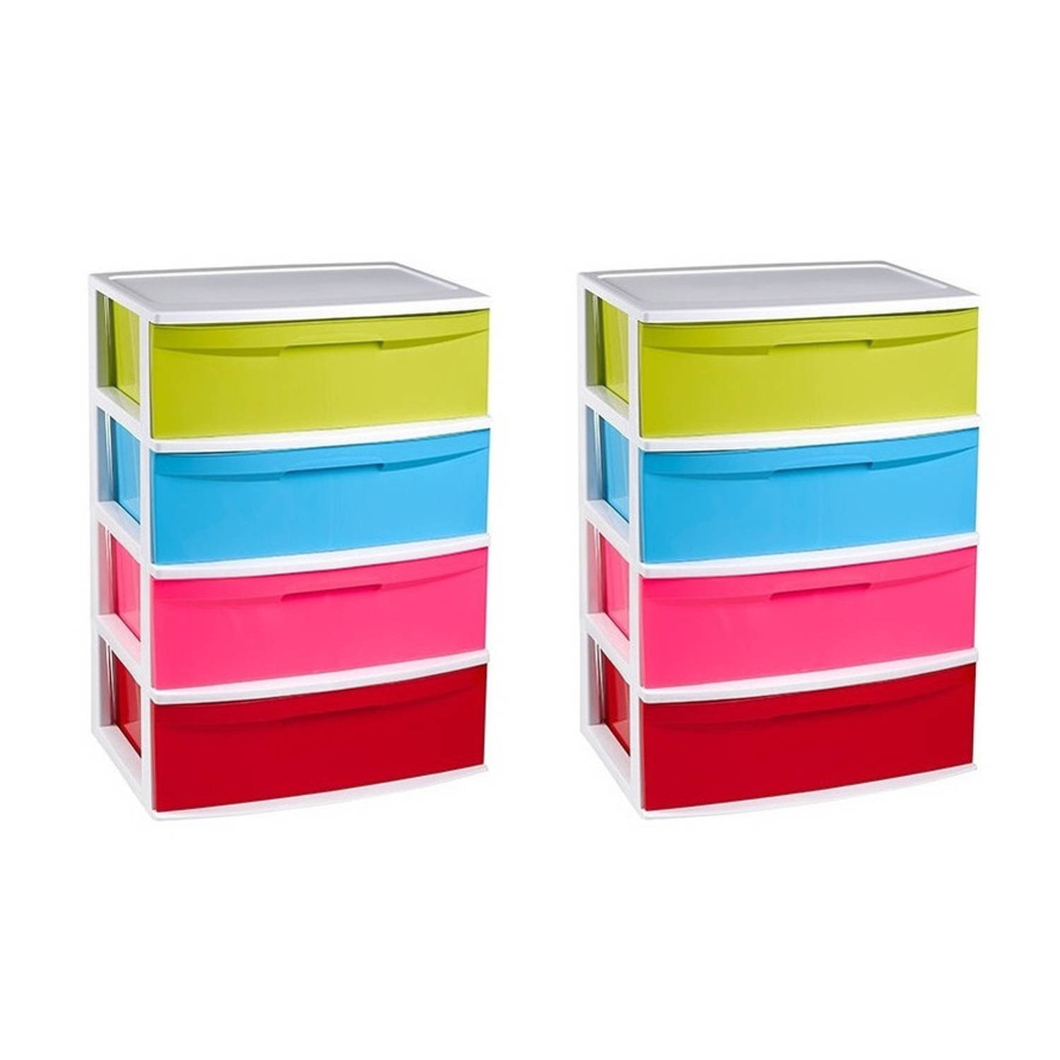 2x Stuks Ladekast/organizer Met 4 Lades/multi Kleuren - 40 X 56 X 80 Cm - Ladekasten/organisers Kantoor - Wit