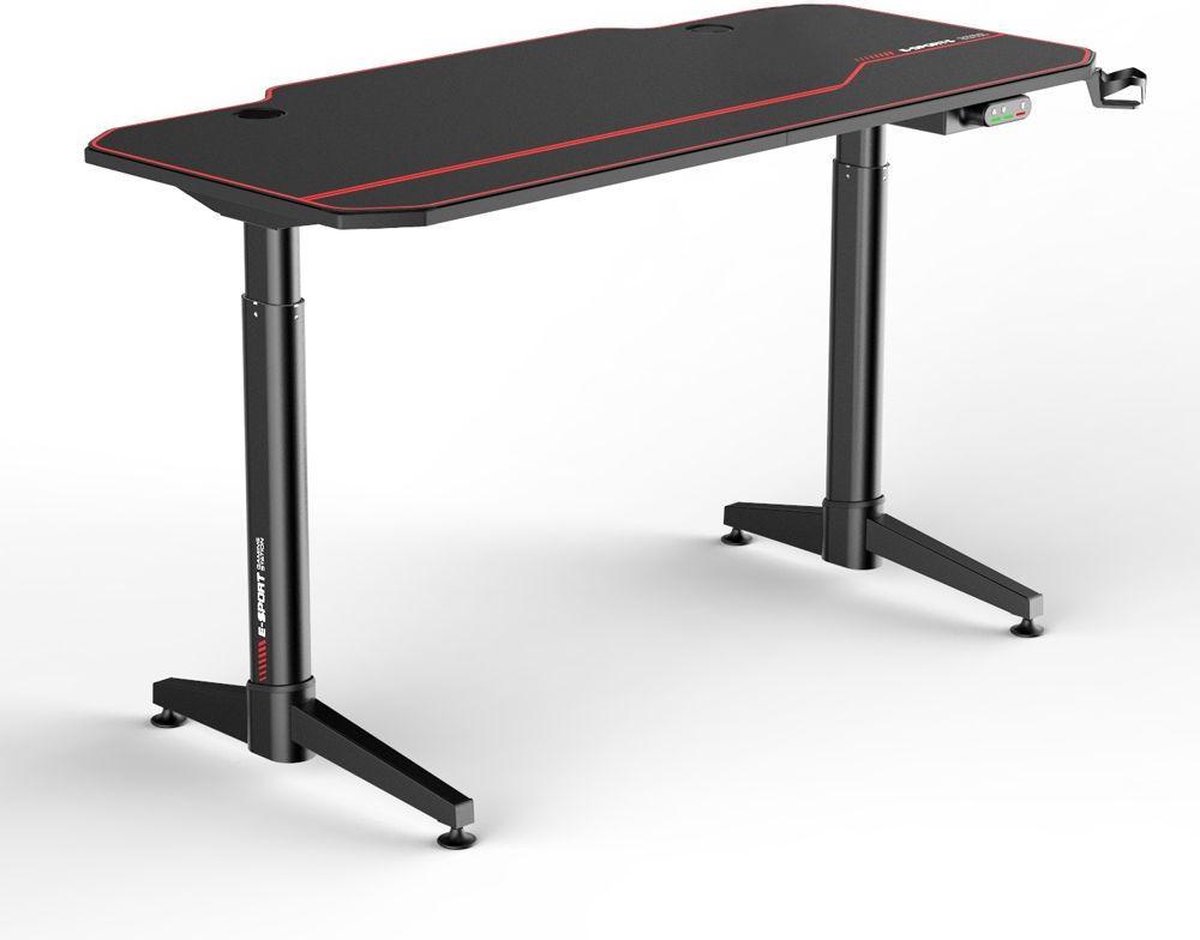 IVOL Gaming Bureau/rood - Elektrisch Verstelbaar - 140x66 Cm - Zwart