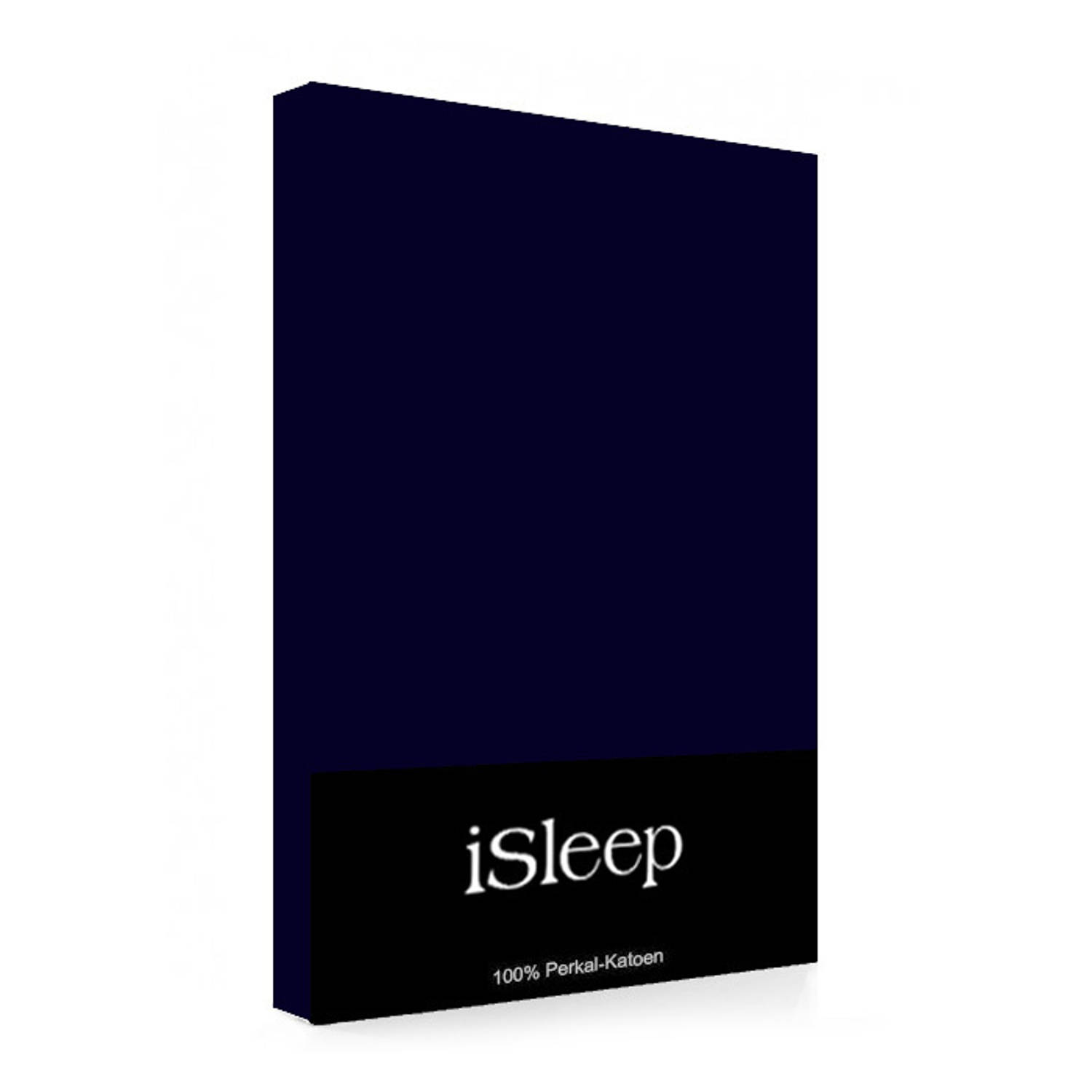 iSleep Hoeslaken Perkal Katoen - Donker - 90x220 - Blauw