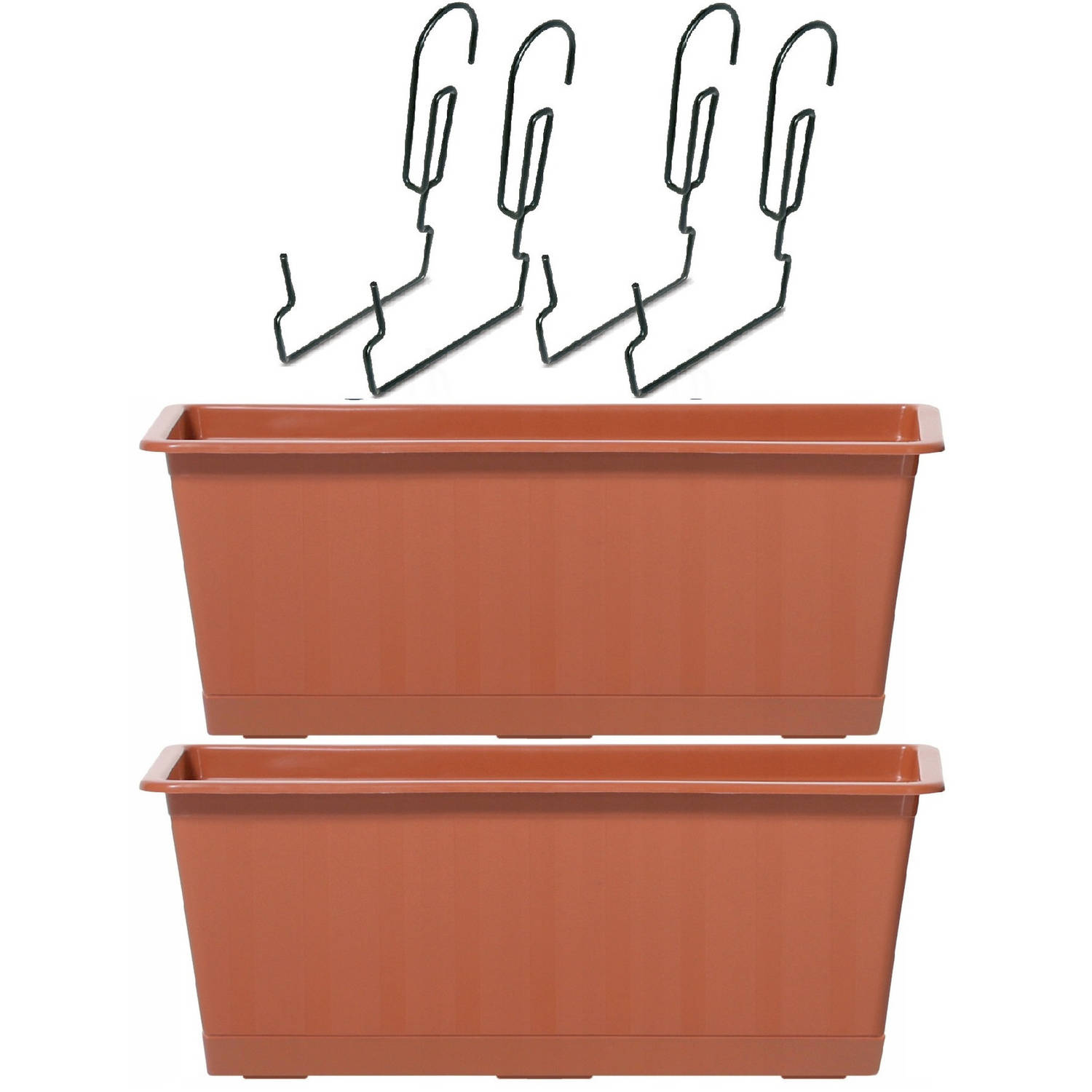 2x Kunststof Agro Plantenbakken/bloembakken Terracotta 6,5 Liter Met Ophangbeugels - Balkonbakken - Bruin