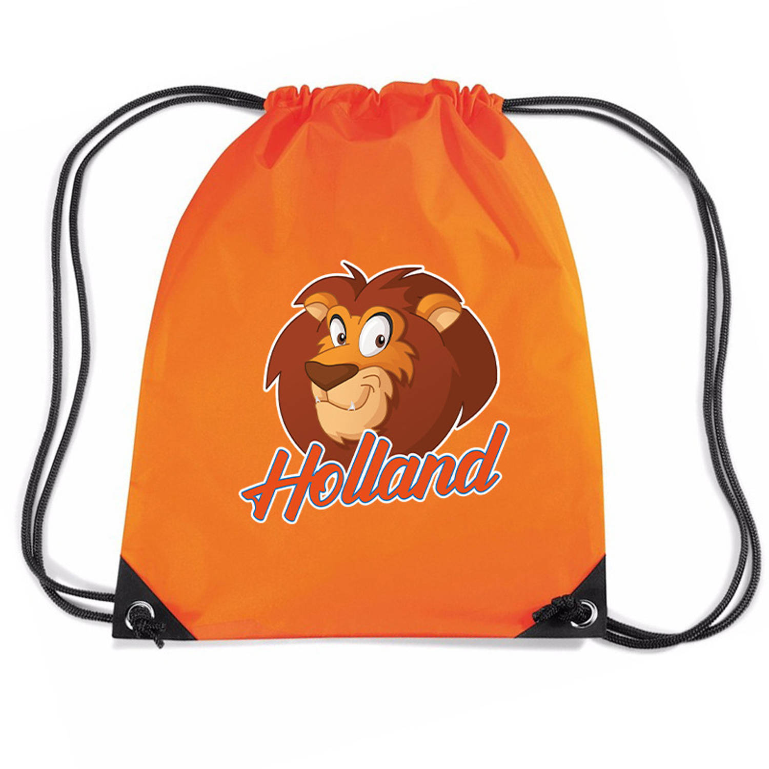 Bellatio Decorations Holland Cartoon Leeuw Rugzakje - Nylon Sporttas Met Rijgkoord - Nederland Supporter - Ek/ Wk Voetbal / Koningsdag - Oranje