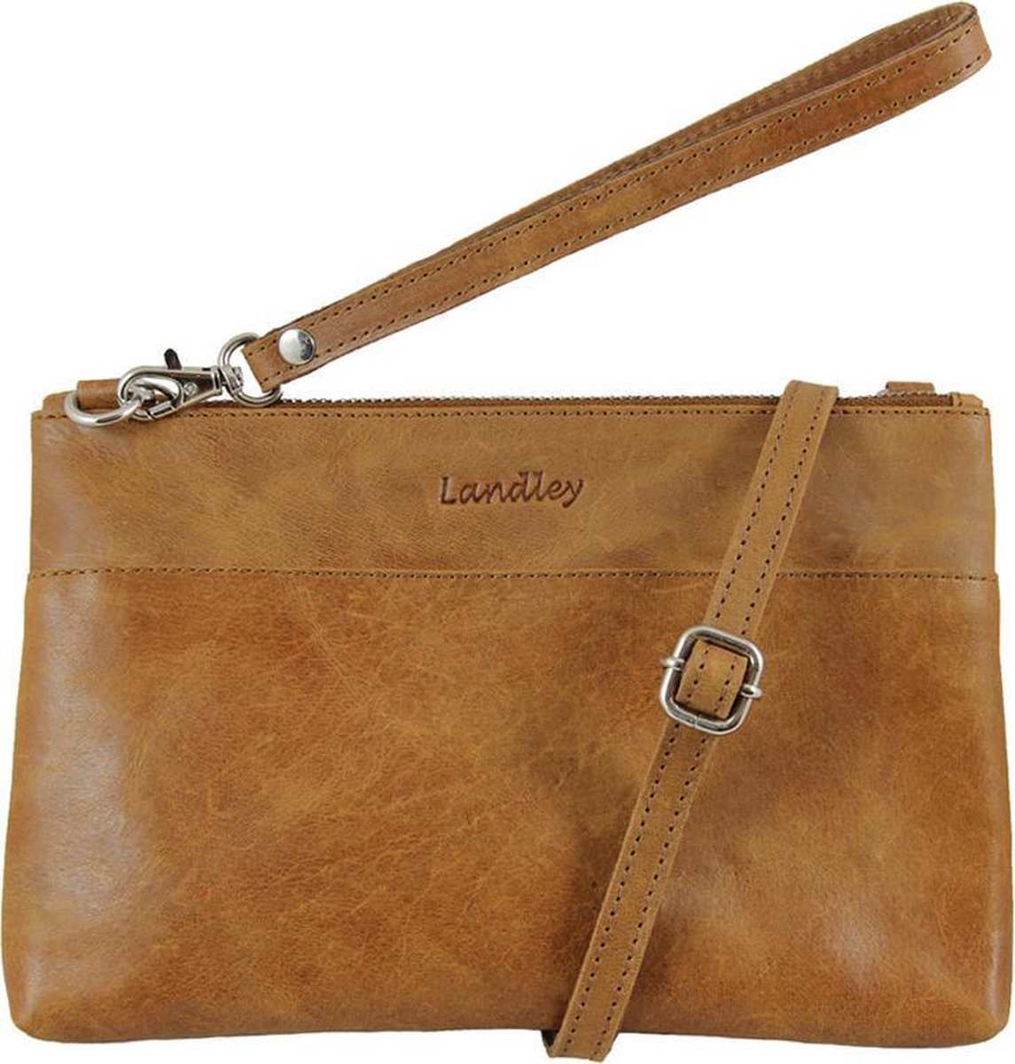 Landley Dames Schoudertas - Leren Crossbodytasje - Vintage Pull-up Leer - Effen - - Bruin