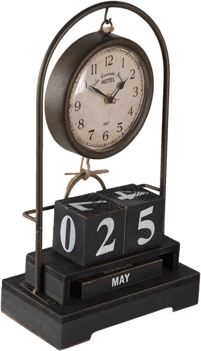 Clayre & Eef Tafelklok Met Kalender 23x12x39cm - Zwart