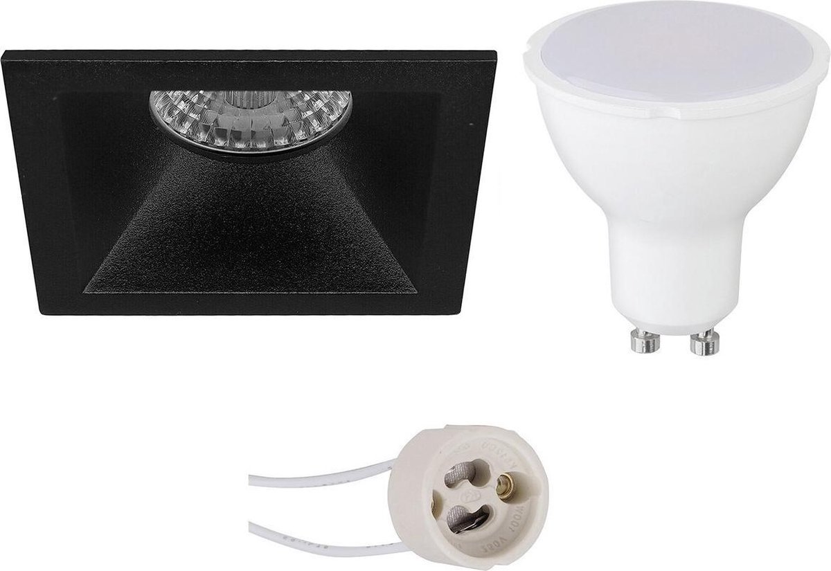 BES LED Led Spot Set - Pragmi Pollon Pro - Gu10 Fitting - Dimbaar - Inbouw Vierkant - Mat - 6w - Helder/koud Wit 6400k - - Zwart