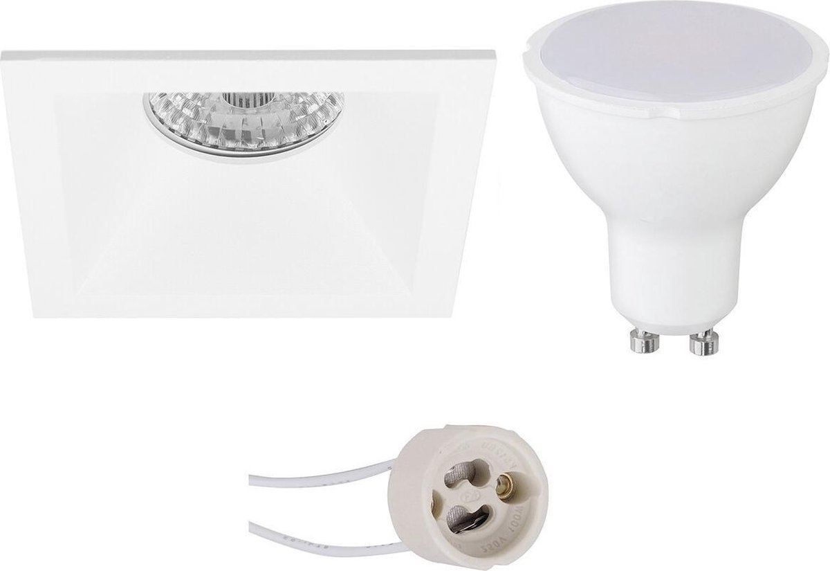 BES LED Led Spot Set - Pragmi Pollon Pro - Gu10 Fitting - Inbouw Vierkant - Mat - 4w - Warm 3000k - Verdiept - 82mm - Wit