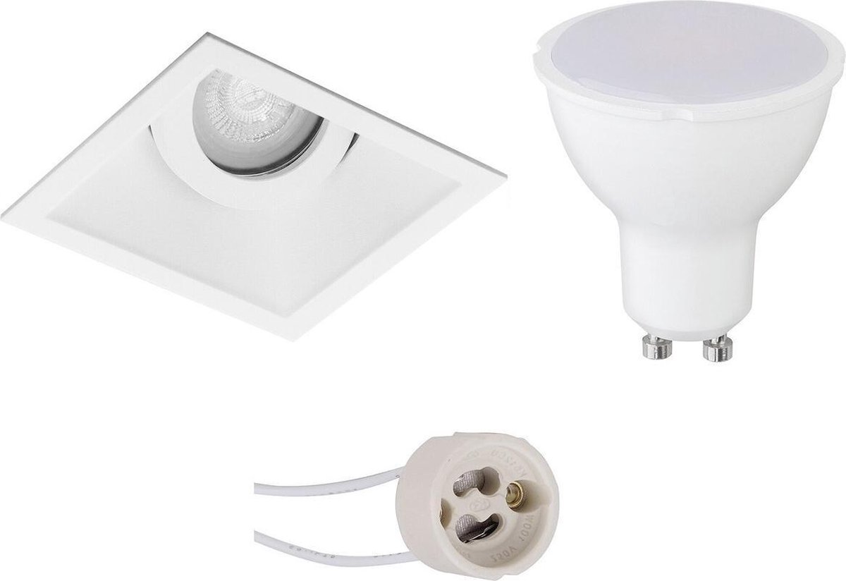 BES LED Led Spot Set - Pragmi Zano Pro - Gu10 Fitting - Inbouw Vierkant - Mat - 4w - Warm 3000k - Kantelbaar - 93mm - Wit