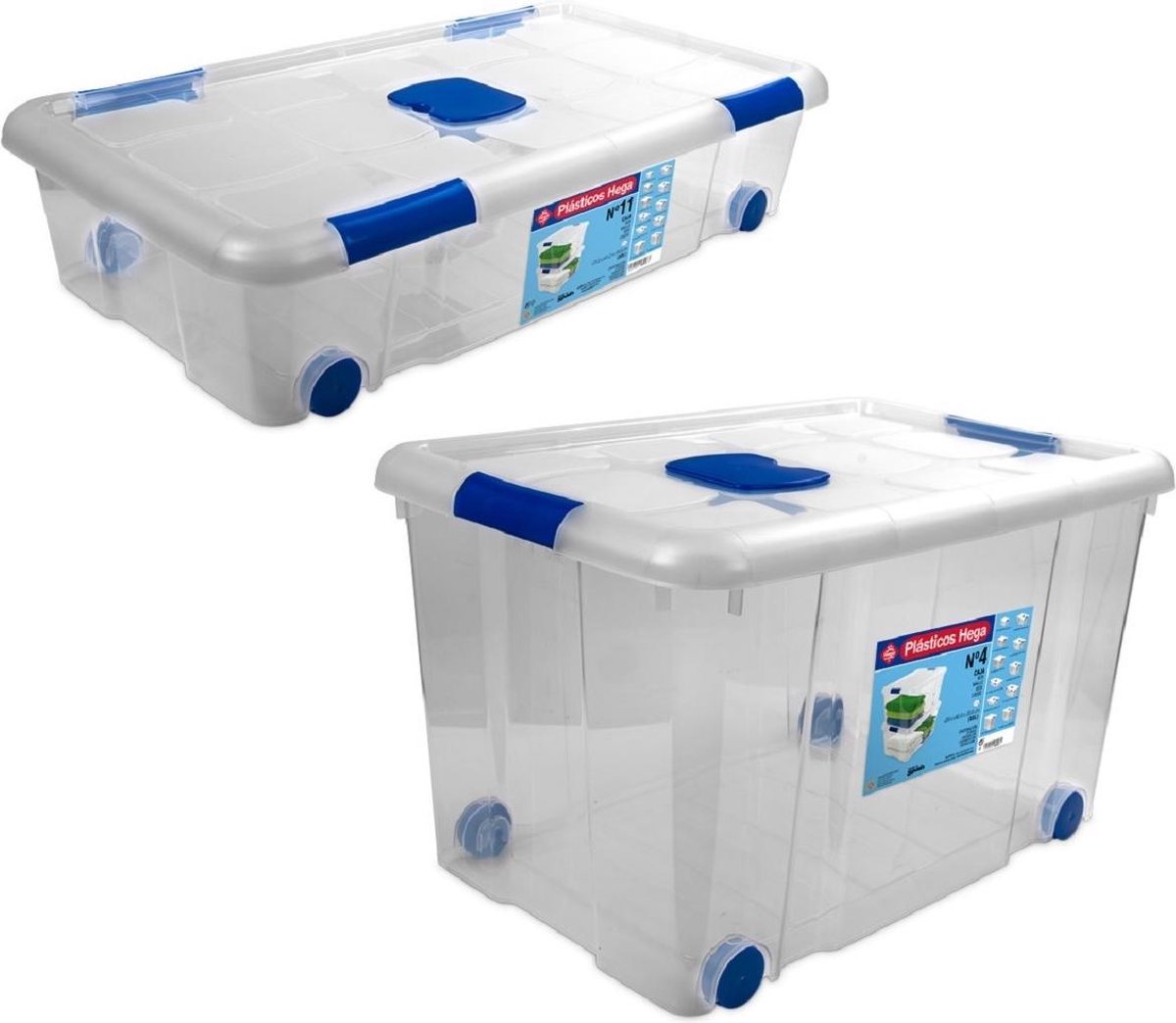 2x Opbergboxen/opbergdozen Met Deksel En Wieltjes 31 En 55 Liter Kunststof Transparant/blauw - Opbergbakken