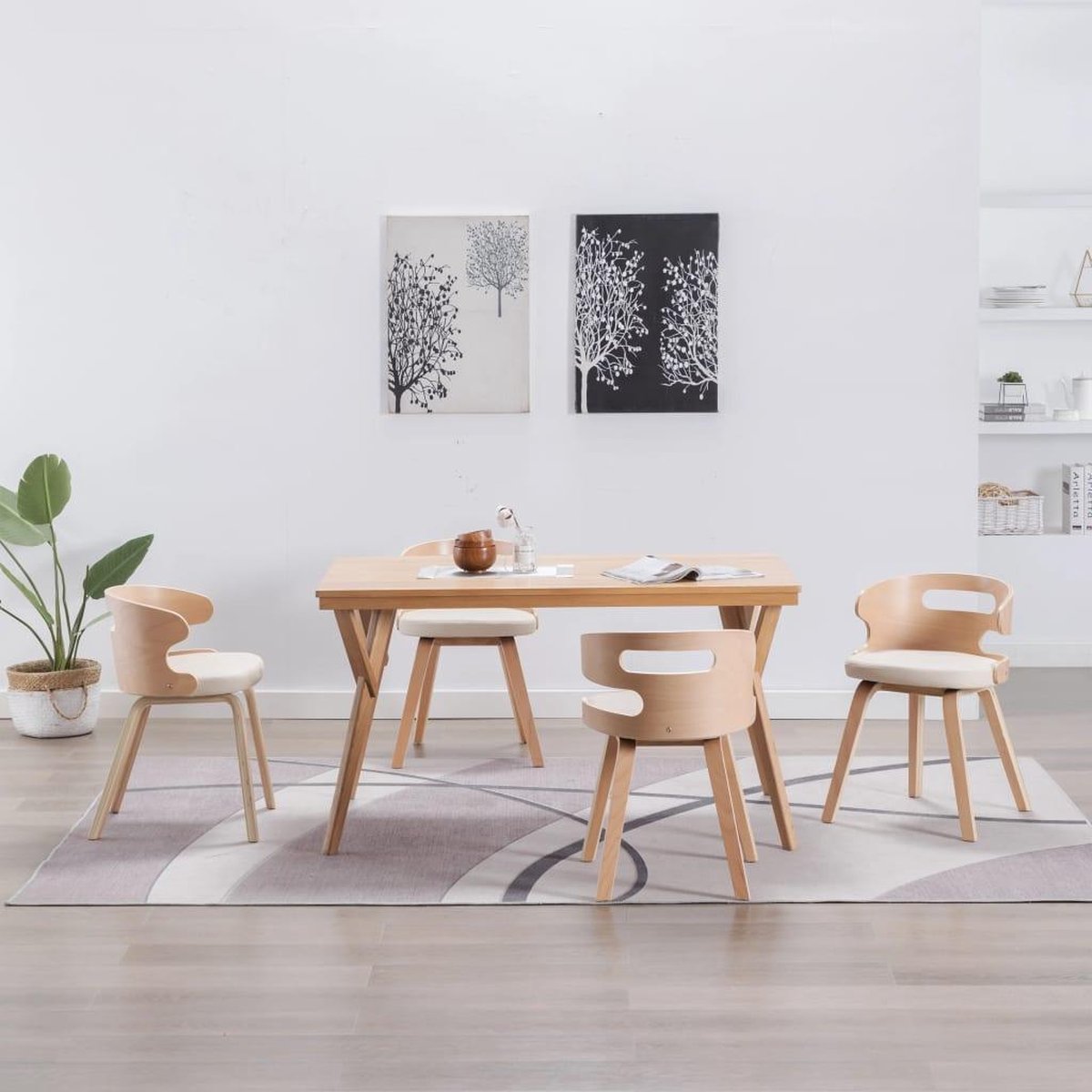 Vidaxl Eetkamerstoelen 4 St Gebogen Hout En Kunstleer Crème